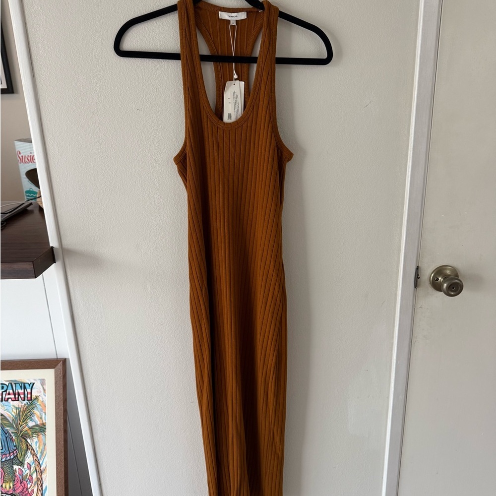 Vince Terracotta Ribbed Razorback Tank Midi Dress - Picture 4 of 8